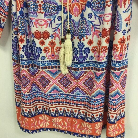Bobeau Womens Bohemian Tassel Short Sleeve Colorful Boho Tunic Blouse Top S NWT - Picture 3 of 9